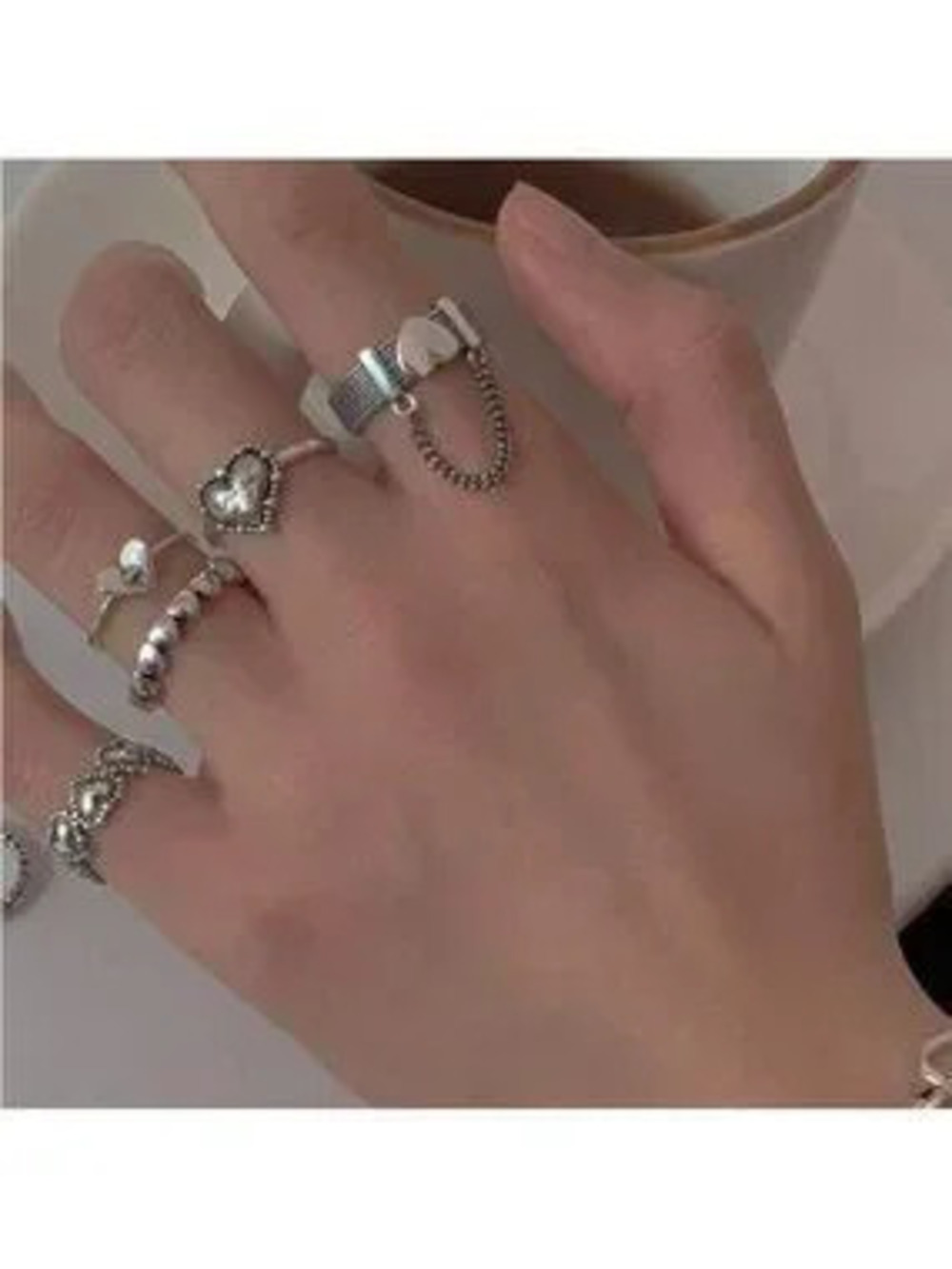 5-Piece Heart & Chain Ring Set